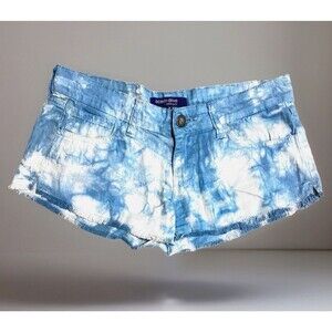 Ocean Drive Tie Dye Denim Shorts Blue White Frayed Hem Low Rise Festival Women M